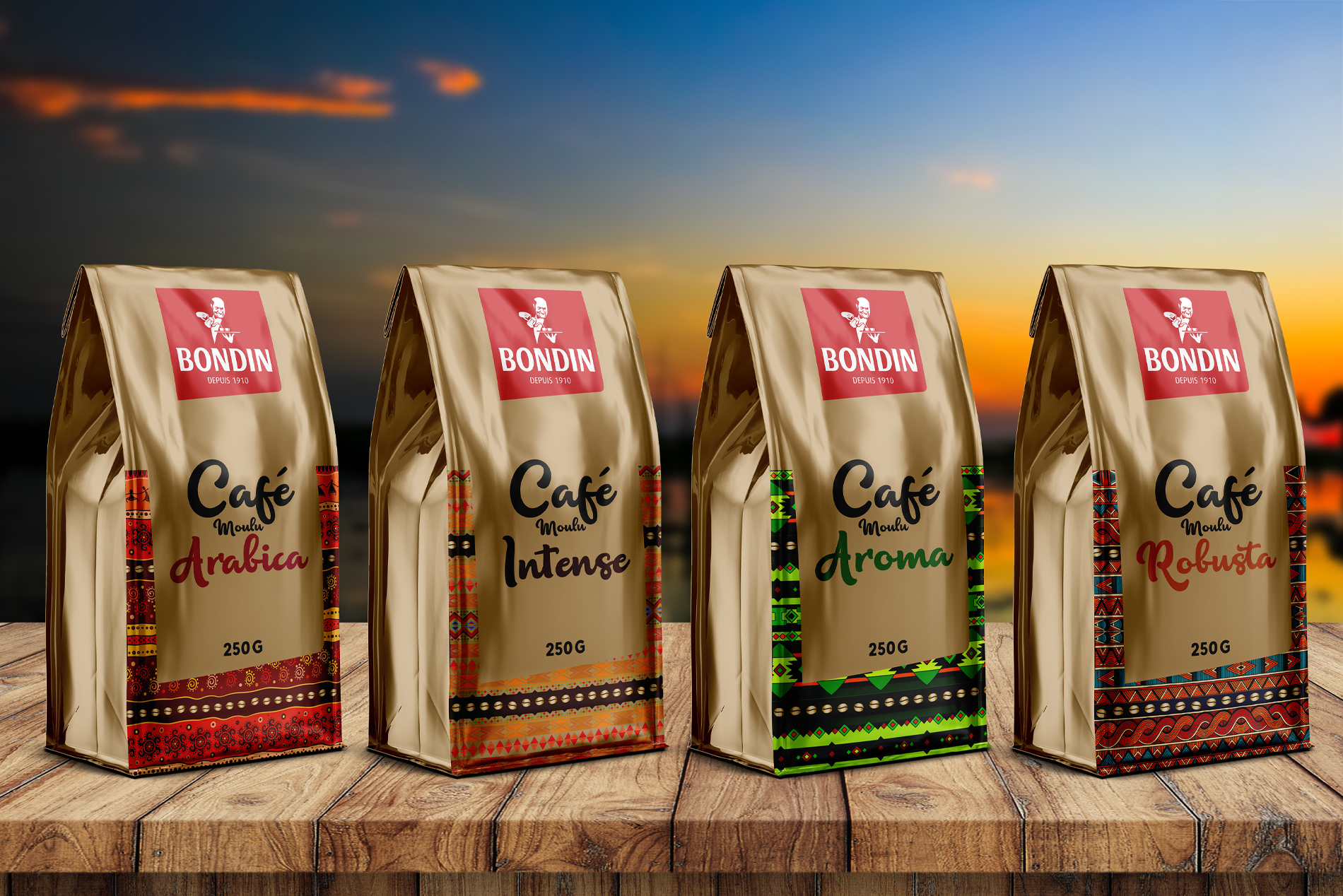 Gamme café – détail packaging premium Bondin – agence de communication tunisie • agence de com tunisie