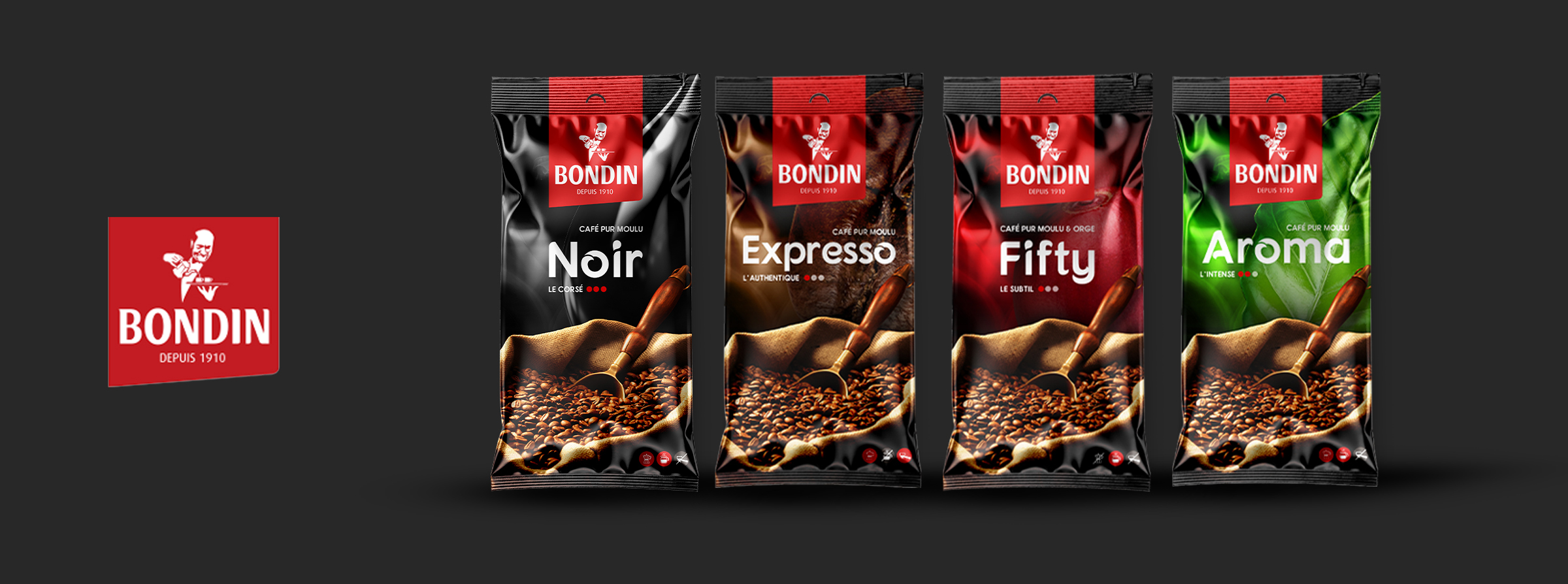 Mise en scène produits café – design de pack premium – agence de communication tunisie • agence de com tunisie