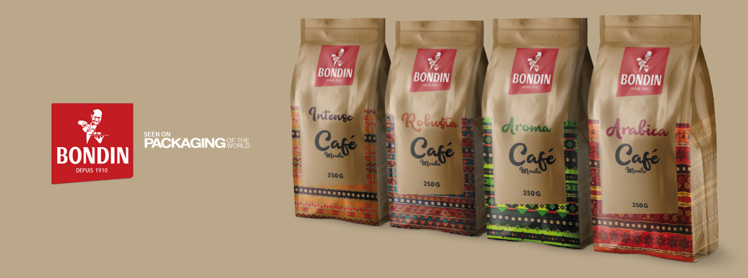 Design de packaging café – projet Bondin, agence de branding Tunisie – agence de communication tunisie • agence de com tunisie